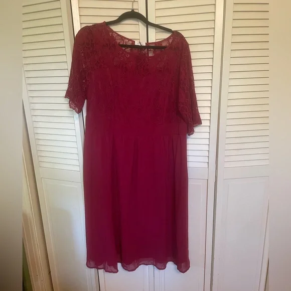 Pinup Fashion Dresses | Sweetheart Neck Lace Chiffon Wedding Guest Short Formal Cocktail Midi Dress | Color: Red | Size: 18